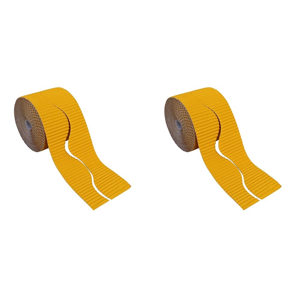 Bright Ideas Corrugated Border Roll for School Displays, Gold, 10cm x 7.5m, BI7892 (Pack of 2)