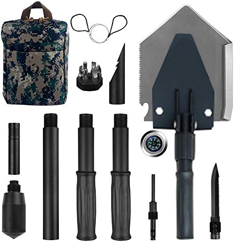 Military Portable Folding Shovel [35 inch Length] and Pickax with Tactical Waist Pack all-in-1 Army Surplus Multitool Tactical Spade for Camping Hiking Backpacking Entrenching Tool Car Emergency