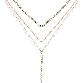 ENGCKSHI Necklace for Women, Dainty Long 14K Gold Y-Shaped Necklace Jewelry Trendy Beaded Layered Chain Drop Necklaces Jewelry Women Gifts