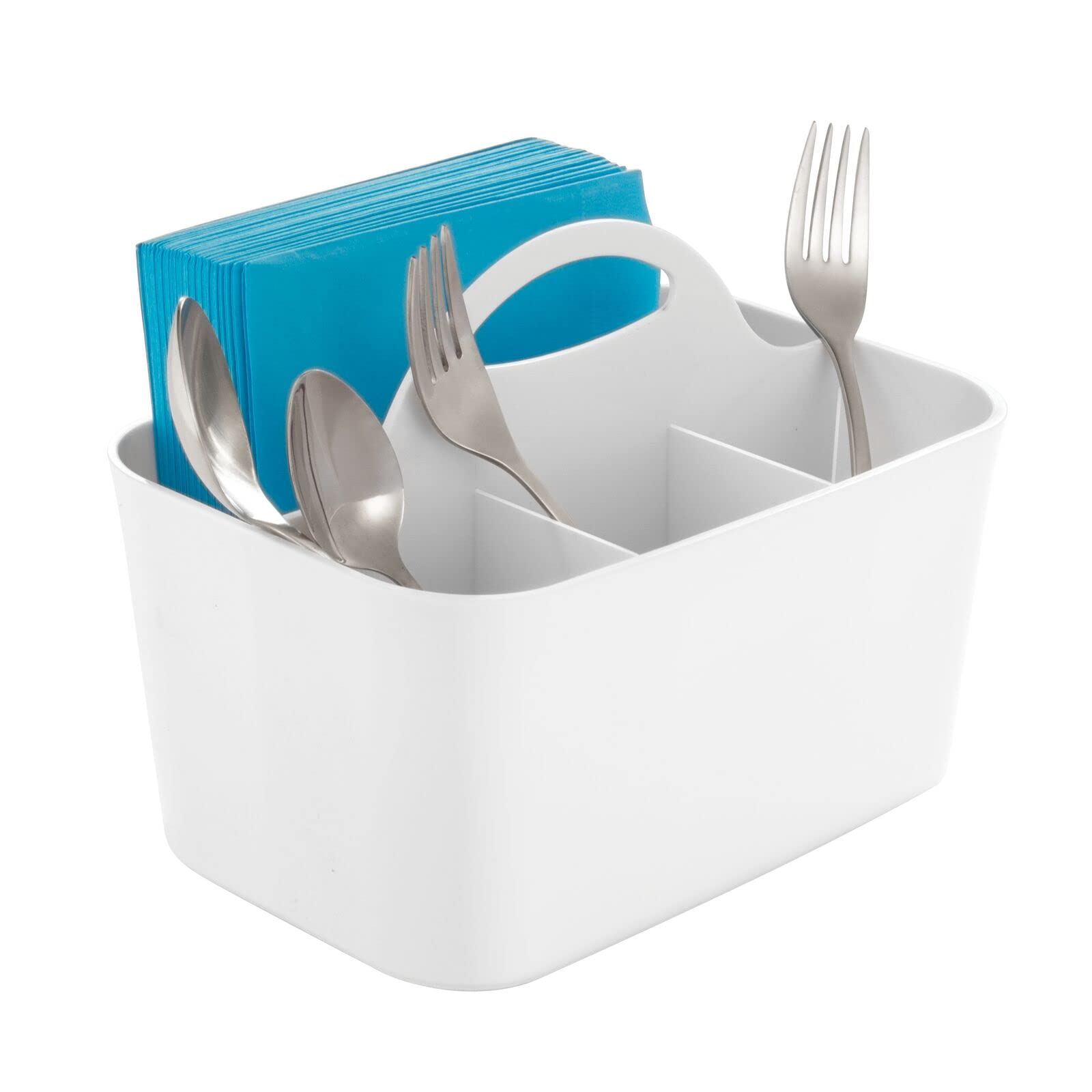 mDesign Utensil Storage - Silverware, Flatware Caddy Organiser for Kitchen Countertop Storage, Dining Table -Kitchen Organiser - White