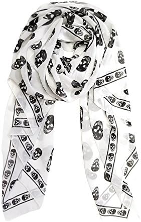 Chiffon Skull Print Shawl Scarf (8 Colors Available) (White)