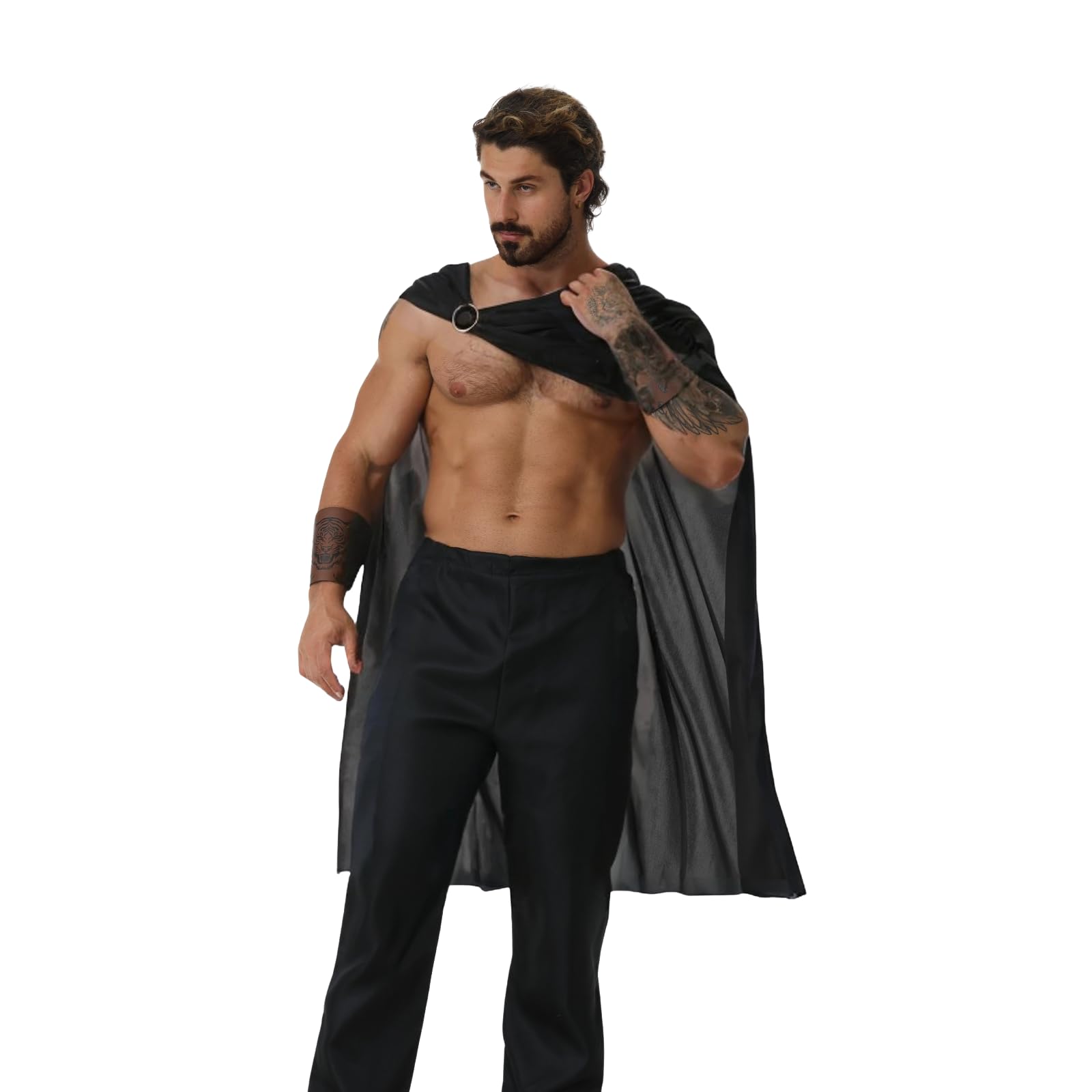 DELIVESS Adult Warrior Cape, Medieval Spartan Gladiator Costume for Halloween, Renaissance Faire, LARP Cosplay (Black,108CM) — image 1