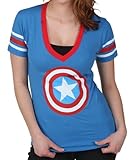 Captain America Logo Marvel Comics Mighty Fine Juniors Babydoll V-Neck T-Shirt Tee Select Shirt Size: X-Large