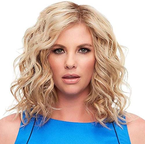 Short Blonde Wave Curly Wig Fashion Natural Full Women Cosplay Party(13.8''/35Cm)