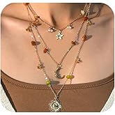 JAGWQRK Dainty Layered Necklace for Women Moon Star Fairy Necklace Crystal Sun Moon Choker Necklaces Jewelry for Women（SetB）