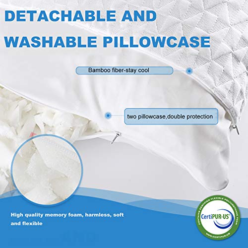 SORMAG Bed Pillows for Sleeping, Adjustable Shredded Memory Foam Pillow, Cooling Bamboo Pillow Neck Support for Back, Stomach, Side Sleepers-Queen Size - Thumbnail 2