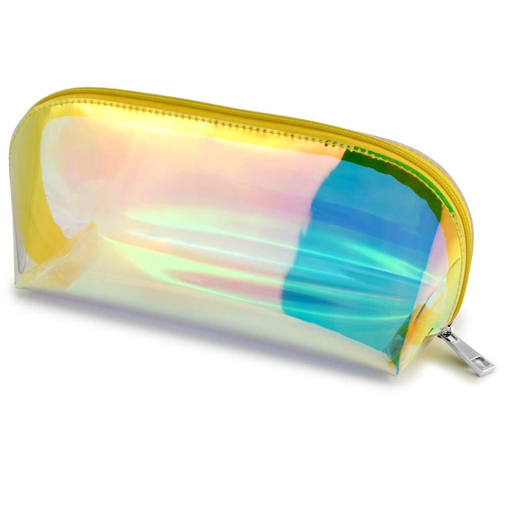 Holographic Clear Makeup Bag, Veckle Cosmetic Bag Travel Iridescent Toiletry Pouch Hologram Handbag Make-up Storage Pencil Cases for Women Girls Shell Shape Gold Zipper