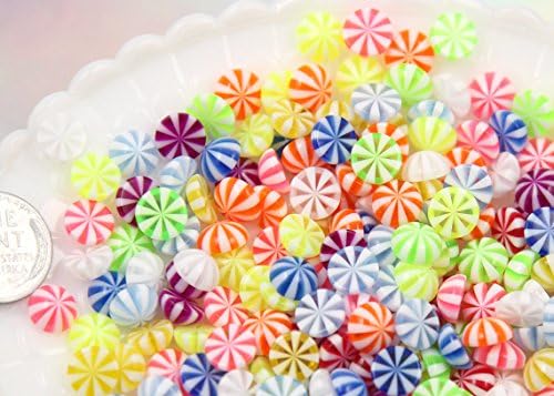 VERY TINY LITTLE Fake Peppermint Candies Flat Backs - 8mm Striped Peppermint Tiny Candy Mixed Flatback Resin Cabochons - 50 pc set