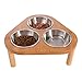 Miss Meow Raised Cat Bowls with Stand Feeder, Elevated Bamboo Stand with 3 Stainless Still Bowls and Removable Feet. (Stainless Still Bowls)
