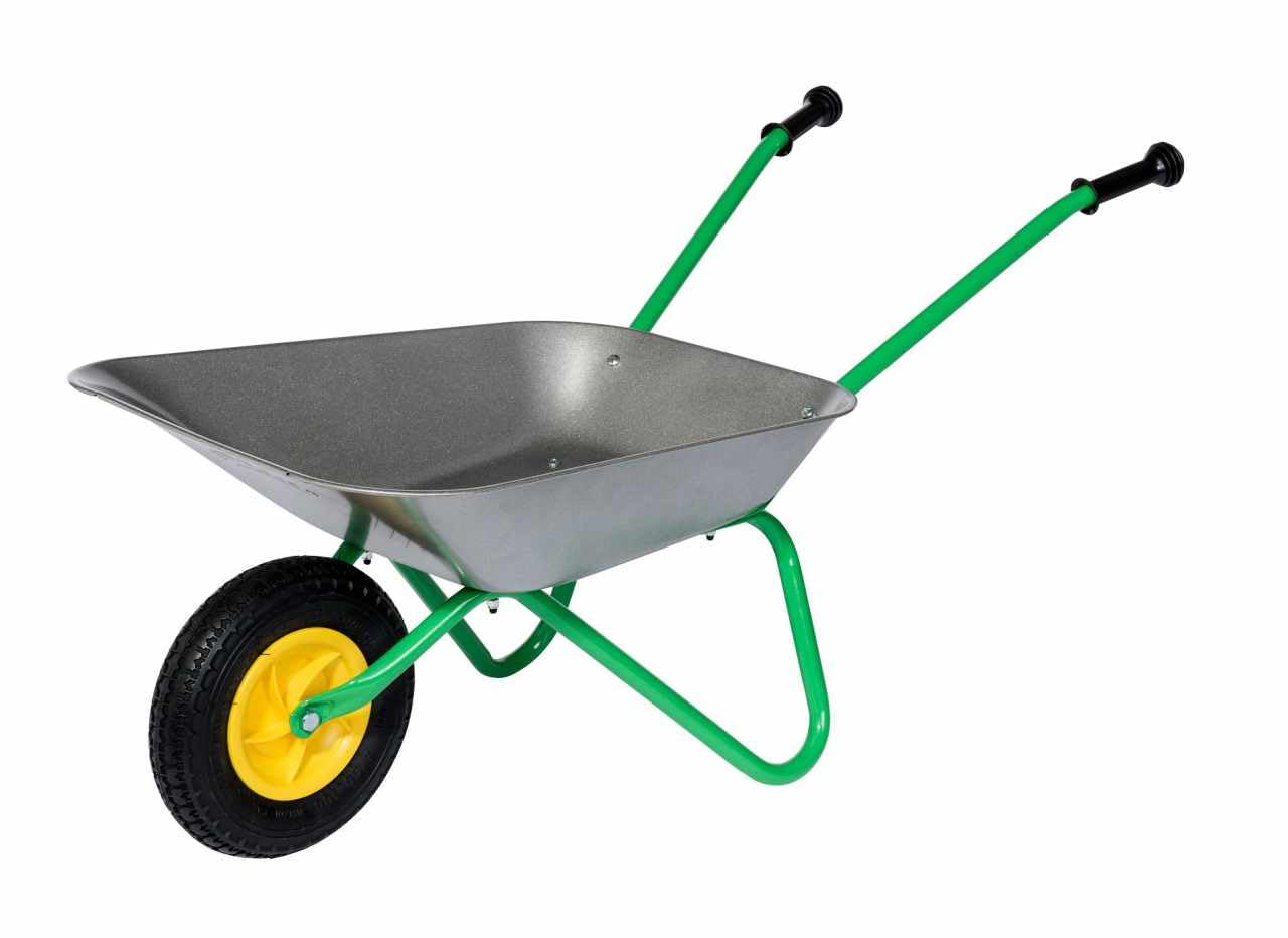 ROLLY TOYS Metal Wheelbarrow, with pneumatic front tyre, 80 x 30 x 41 cm, suits kids from 2.5 Years, Green/Grey