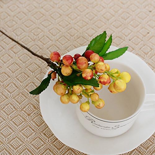 New Yisheng Berries Artificial Flower Bouquet Sweet Home Deco 9.8 in Fake Berry Spray Aritificial Fruits Craft Arrangement Accessories (Pomegranate red)