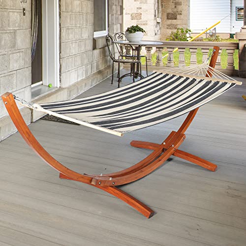 LAZZO 10 Ft Curved Wood Hammock Stand with Portable Hammock, Indoor & Outdoor Pine Hammock Arc