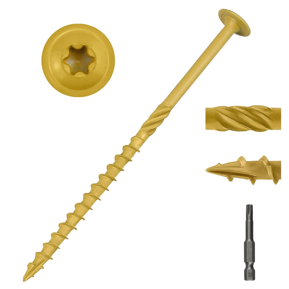 Photo 1 of #14 x 5 Heavy-Duty Modified Truss Head Structural Deck & Lag Screws - Epoxy-Coated Bronze, Rust Resistant - Torx T30 Star Drive (Includes Bit) - for Outdoor Timber, Log, Landscaping Wood, 30-Pack