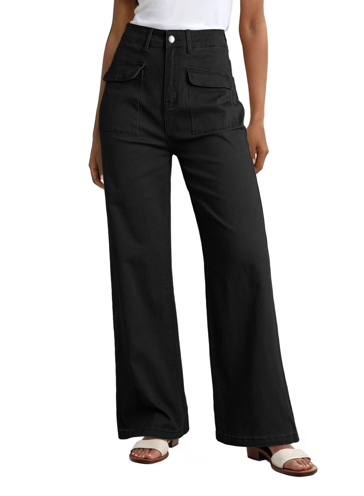 Photo 1 of Dokotoo Women's Pants Black Cargo Wide Leg Pants Women High Waisted Jeans for Women Work Slacks Dress Womens Trousers Casual 2026 Spring Outfits Teacher Trendy Denim Clothes Clothing Palazzo