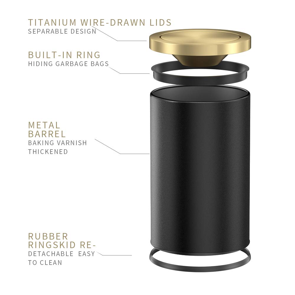 Stainless Steel Trash can, Bathroom Trash can with lid，Small Trash Can with Flipping Lid, 2.4gallon, Garbage cans for Kitchen，Living Room. Metallic Gold (ＢＬＡＣＫ): Industrial & Scientific