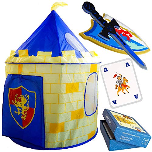 Nona Active Play Tent for Kids - Knight Castle Fantasy World with Foam Sword and Shield Plus Knight Castle Card Game - 100% Refund Guarantee