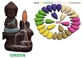 Buddha Smoke Fountain |Buddha Incense Burner | Meditating Monk Buddha Smoke Backflow Cone Incense Holder Decorative Showpiece |Buddha Idol | Buddha Fountain |Buddha Statue (Green) With Free 30 Backflow Incense Cones.