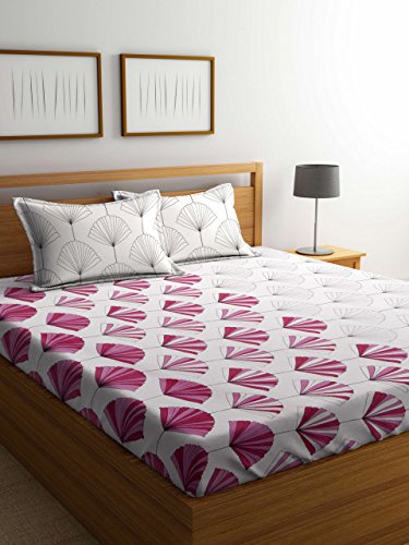 Cortina 104 TC Cotton Double Bedsheet with 2 Pillow Covers - Multicolour