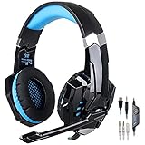 Mictech G9000 Gaming Headset headphone wired gaming earphone headphone for PlayStation 4 PS4 IOS Mobilephones, 3.5mm with Microphone LED Light with MIC. (blue)
