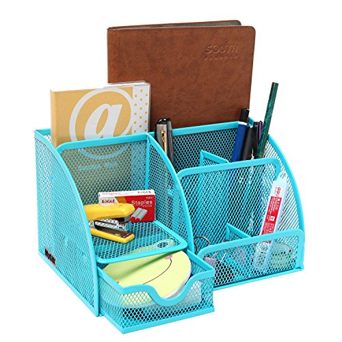 Buy MyGift Multipurpose Turquoise Blue Metal Mesh 6 Compartment Desk