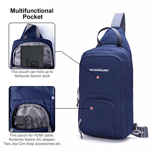 Victoriatourist WANDF Switch Travel Bag, for Nintendo Switch Console, Dock, Joy-Con Grip & Switch Accessories, Protective Storage Sling Backpack Shoulder Bag for Nintendo Switch and iPad (blue-2) - Thumbnail 4