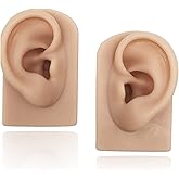 2 pcs Soft Silicone Ear Model, Left and Right Flexible Fake Ear for Piercing Practice, Realistic Ear Mold for Jewelry Display Acupuncture Mannequin Learning (Light Brown)
