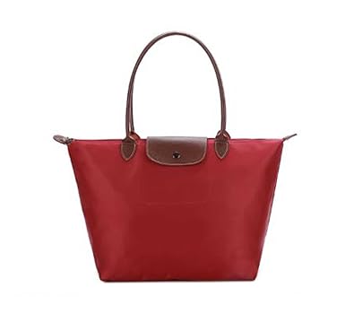 DI GRAZIA Womens Italian Foldable Waterproof Nylon Handbag (Maroon and Red)