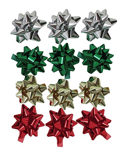 The Gift Wrap Company Mini Adhesive Bows, 12-Count, Metallic (0698)