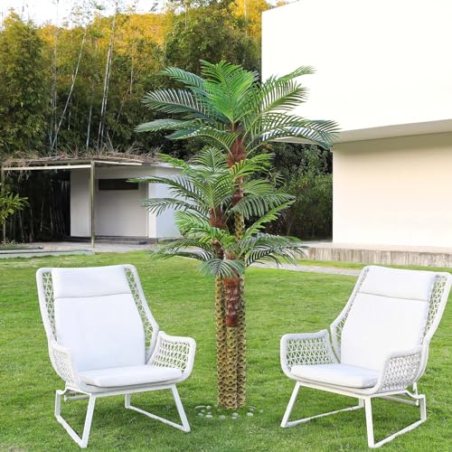 SOGUYI 8ft Outdoor Artificial Palm Tree - UV Resistant Tall Fake Tropical Golden Cane Plant for Patio, Poolside, Lawn, Indoor Decor - Large Faux Palm Tree, Set of 1