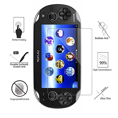 (4-Pack) 2 Front+2 Back Covers Screen Protectors for Sony PlayStation Vita 1000, Akwox 9H Tempered Glass Front Screen Protector and HD Clear PET Back Screen Protective Film for PS Vita PSV 1000