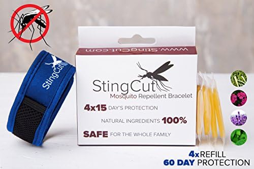 Mosquito Repellent Bracelet + 4 Natural Oils Refills| The Best, Portable Insect Repeller For Home, Garden &amp; Travel| No Spray, 100% Deet-Free| Non-Toxic 60 Day Duration For Kids &amp; Adults By StingCut