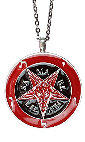 Exoticdream Inverted Pentagram Samael Lilith Baphomet Satanic Sabbatic Goat Lucifer Wiccan Pewter Pendant (BLACK RED +24"Stainless Steel)