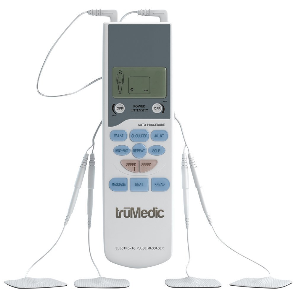 Photo 1 of TruMedic TENS Electronic Pulse Unit & 4 Electrode Pads - For Muscle Stiffness, Soreness, Aches & Pains, Perfect for Relaxing Tight Muscles & Nerves for Electrotherapy Pain Management (PL-009)
