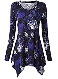 BAISHENGGT Women's Paisley Printed Handkerchief Hem Tunic Top Large Dark Blue