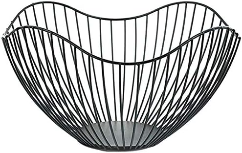 Vaorwne Metal Wire Fruit Container Bowls Stand for Modern Kitchen Countertop, Large Round Black Storage Baskets for Bread, K Cup, and Decorative Items, 10 Inch (Curve)