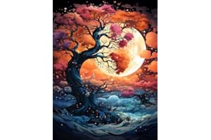 FUINKQE Diamond Art Kits for Adults - Tree of Life Moon Landscape Diamond Painting Kits DIY 5D Full Drill Diamond Dots Paintings with Diamonds Gem Art and Crafts for Home Decor 12x16 Inch