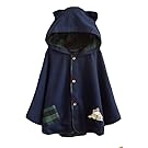 Aza Boutique Women`s Cute Button Down Tweed Cat Ears Hooded Cape Navy,One Size