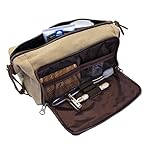 Dopp Kit Men's Travel Toiletry Bag Canvas & Leather with Waterproof Lining & YKK Zipper