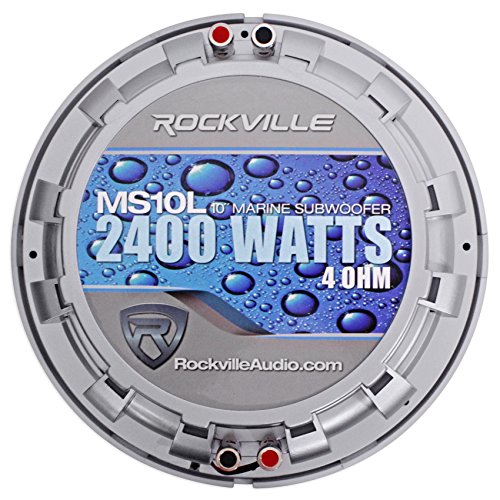 Rockville MS10LS 10" 2400 Watt Silver Marine/Boat 10" Subwoofer with LED+Remote