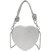 CALLPIONEER Evening Bag for Women, Silver Purse Heart Shaped Purse Crossbody Bags Shoulder Handbag for Formal