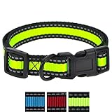 Mile High Life Solid Basic Nylon Night Reflective Three Straps Dog Cat Collar (Lime Green, Medium Neck 14