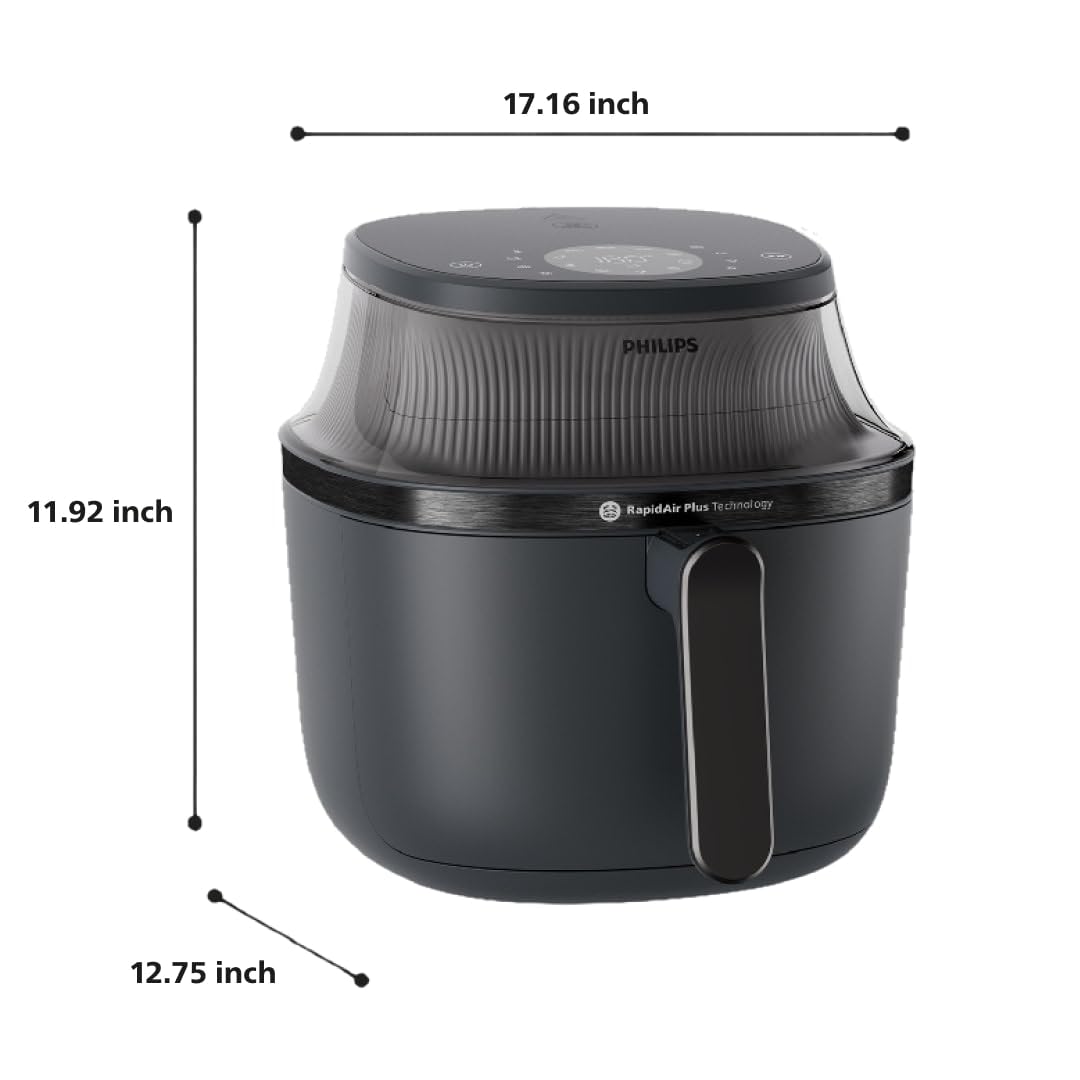 Philips Air Fryer 3000 Series 6.5qt, ventana de cocción, freidora de aire 16 en 1, tecnología RapidAir Plus, eliminación de grasa, aplicación de recetas HomeID, fácil de limpiar (NA330/00)