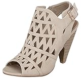 Top Moda Women's Pen-10 Geometric Cut Out Caged Peep Toe Heeled Sandal