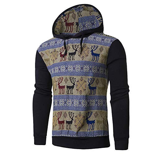 Caopixx Men's Sweatshirt Autumn Winter Reindeer Snowflakes Print Long Sleeve Hoodie Sweater Top Blouse