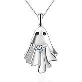 Halloween Ghost Necklace for Women S925 Sterling Silver Spooky Ghost Pendant With Heart Cz for Women Halloween Jewelry Gift