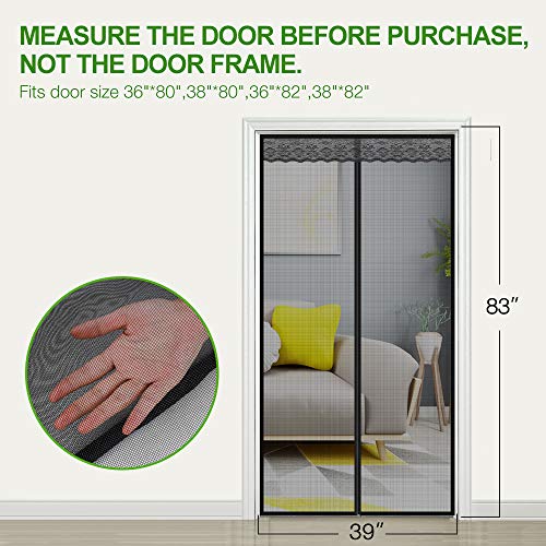 Magnetic Screen Door, KOMAKE Fireproof Fiberglass Screen Door with Full Frame Velcro Anti Mosquito Bugs Mesh Screen Curtain Pet and Kid Entry Friendly, Fits Door Size up to 38" x 82" Max- Black