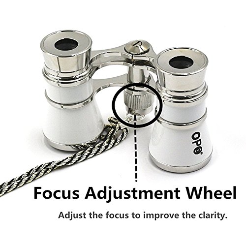 Opera Glasses Compact Binoculars for Theater Horse Racing Classical Lady Gift 3X25 White with Silver Chain - Thumbnail 4