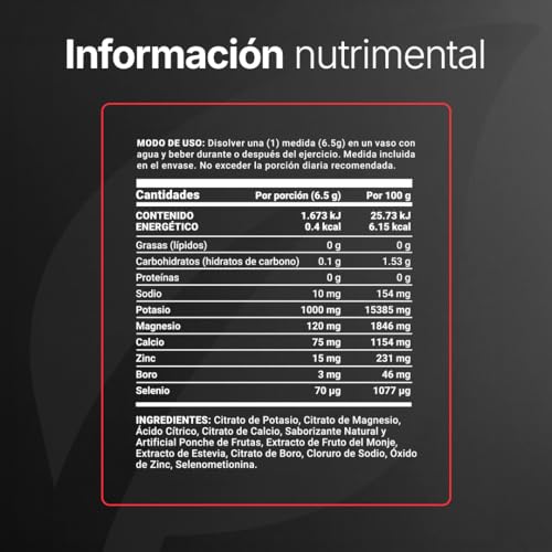 Electrolitos de 60 Servicios Sin Azúcar con 1000mg de Citrato de Potasio, Citrato de Magnesio, Citrato de Calcio, Sodio, Zinc. B Life Electrolytes Blend (Fruit Punch)