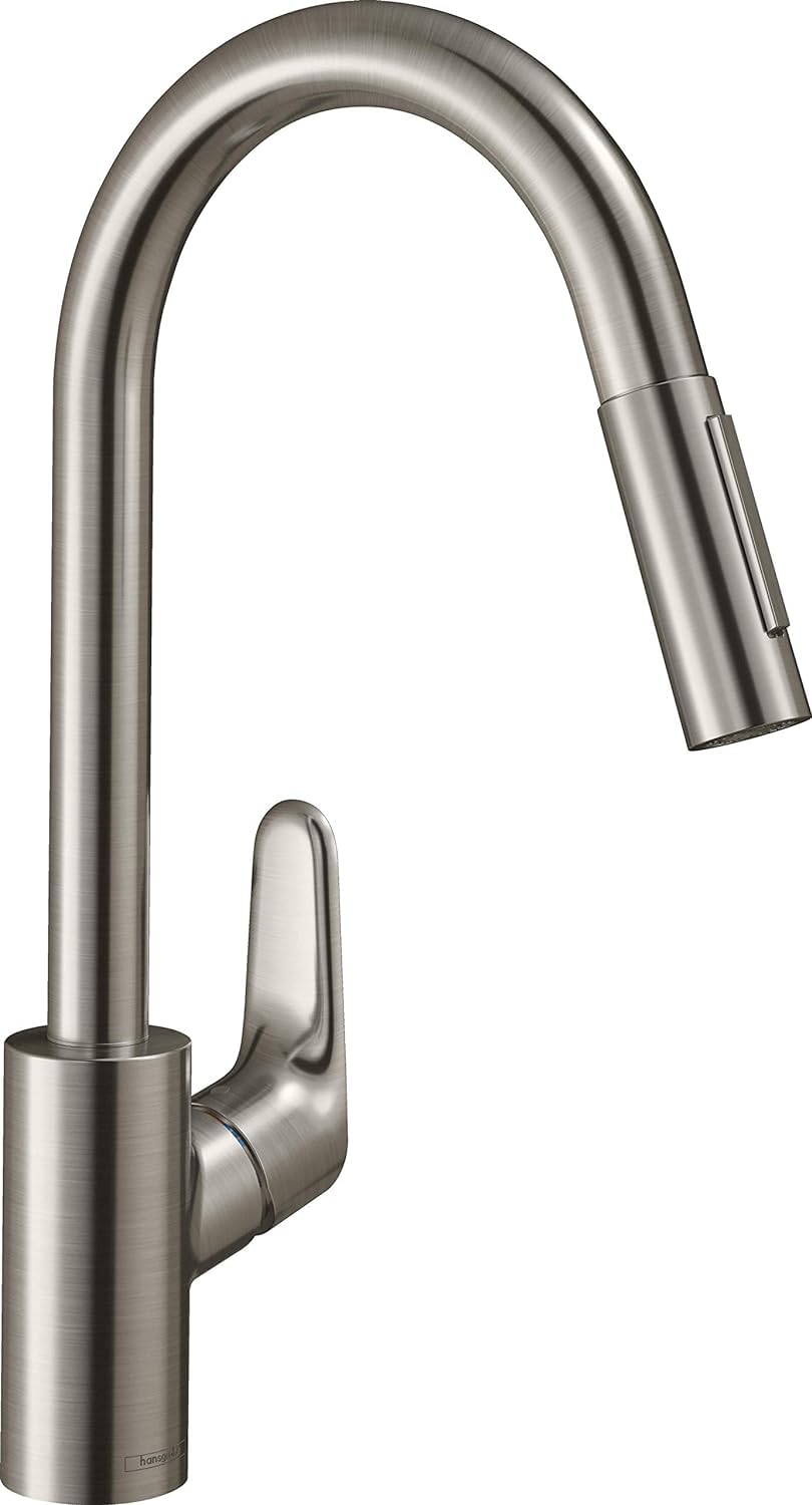 Hansgrohe Focus M41 Einhebel-Küchenarmatur 240 mit herausziehbarer Brause 2Jet Edelstahl 31815800 Single-Lever Sink Mixer Tap Swivel Range 150 Degrees, Stainless Steel Finish, Spout Height 240Mm