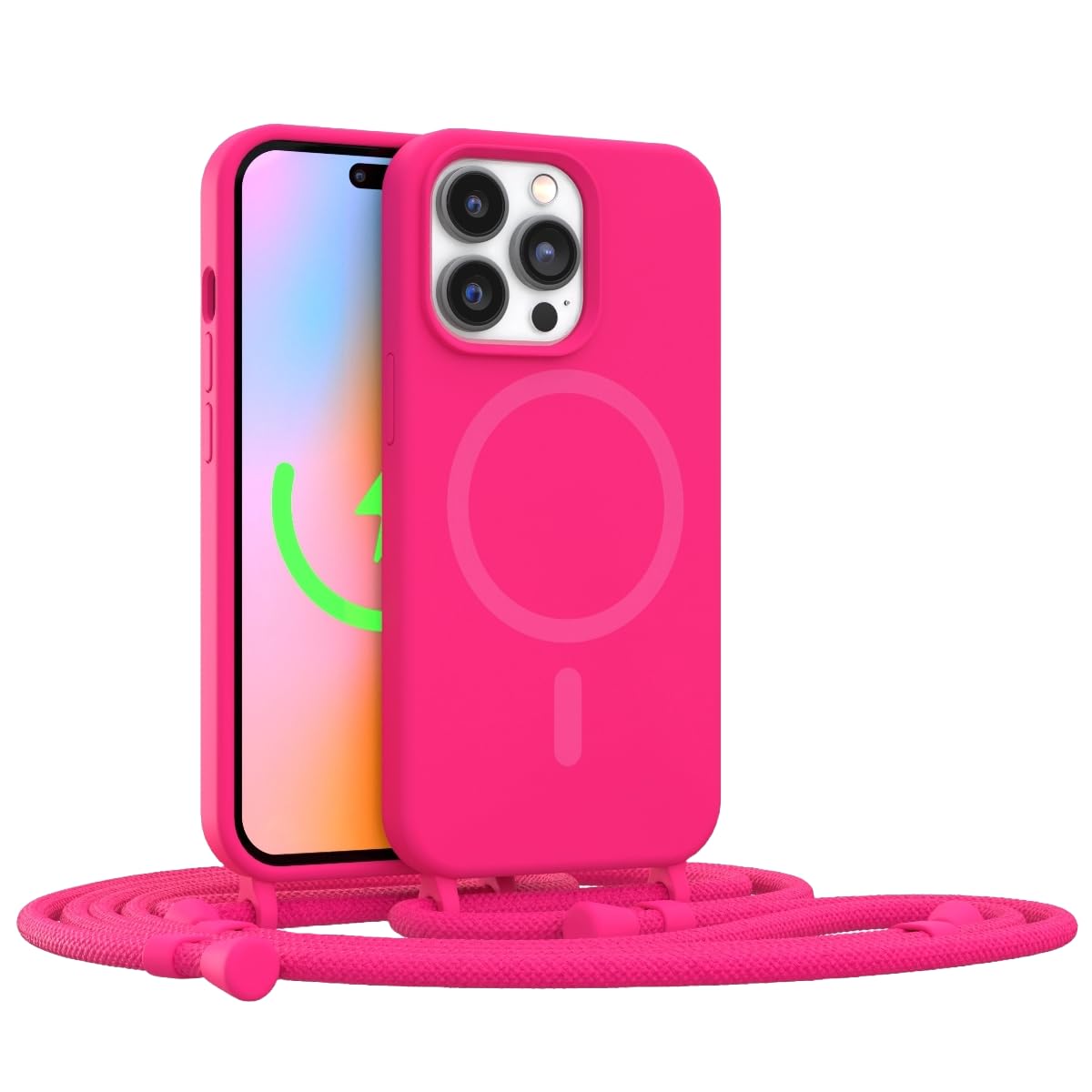 FELONY CASE - iPhone 12 Pro Max Case, Stylish Neon Pink Hands-Free Lanyard iPhone Case With Adjustable Necklace - Protective Silicone Crossbody Case for iPhone 12 Pro Max - Compatible with MagSafe
